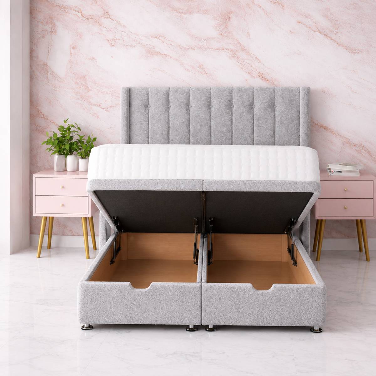 Comfy Deluxe 6ft Super King Astra End Lift Ottoman Bed Set -  Boucle Silver - Image 2