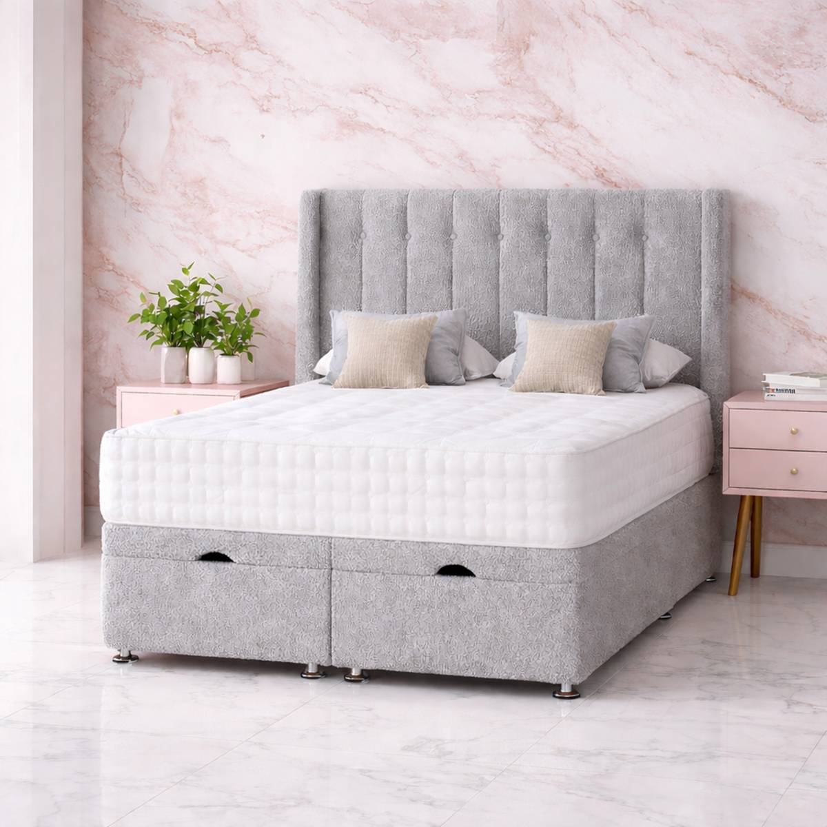 Comfy Deluxe 6ft Super King Astra End Lift Ottoman Bed Set -  Boucle Silver - Image 3