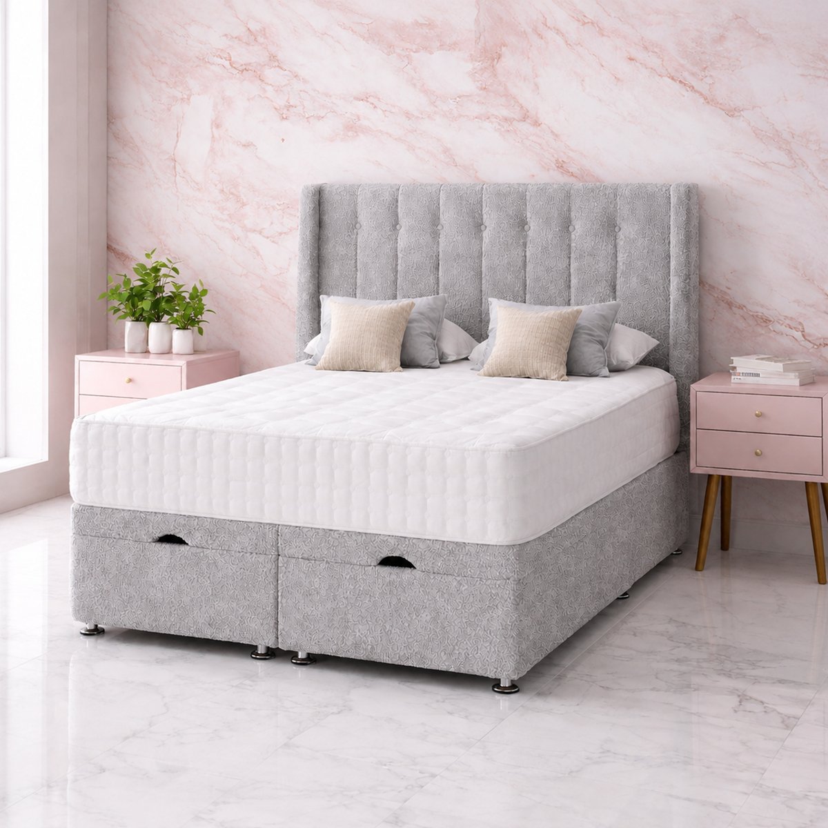 Comfy Deluxe 6ft Super King Astra End Lift Ottoman Bed Set -  Boucle Silver - Image 4