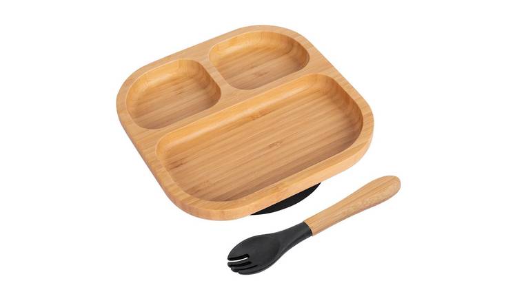 Tiny Dining Bamboo Segmented Baby Weaning Plate & Fork Set - Black