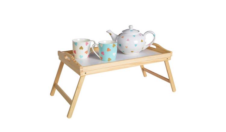 Orsina Pinewood Bed Tray with Folding Legs – White Top