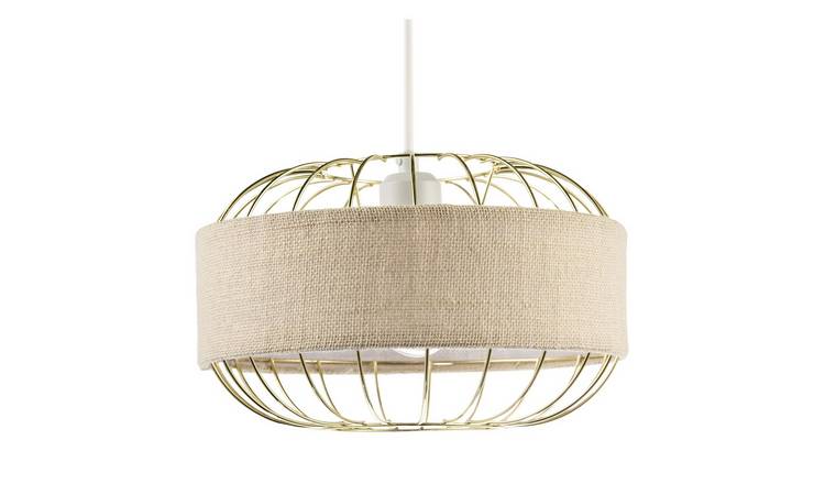 Happy Homewares Gold Metal Wire Frame and Linen Fabric Band Pendant Shade - 30cm
