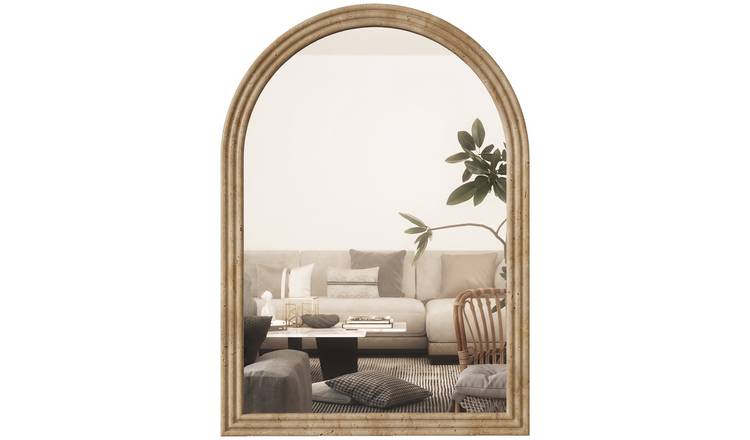HOMCOM Modern Arched Wall Mirror with Grooved Edge - Brown