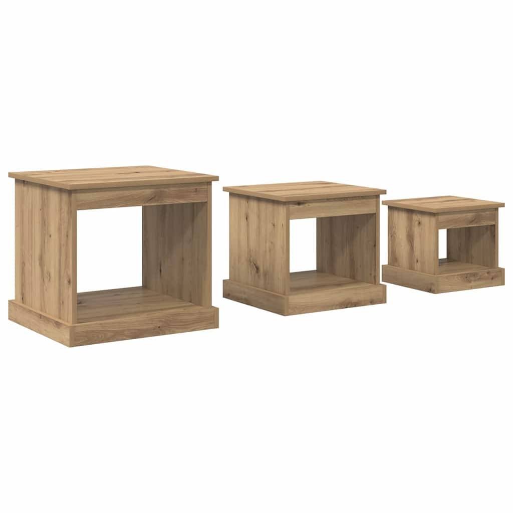Walplus Pack of 3 Engineered Wood Coffee Table - Artisan Oak - 48 x 45 x 45 cm - Image 1