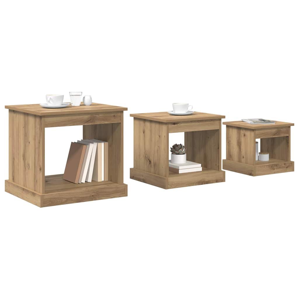 Walplus Pack of 3 Engineered Wood Coffee Table - Artisan Oak - 48 x 45 x 45 cm - Image 2