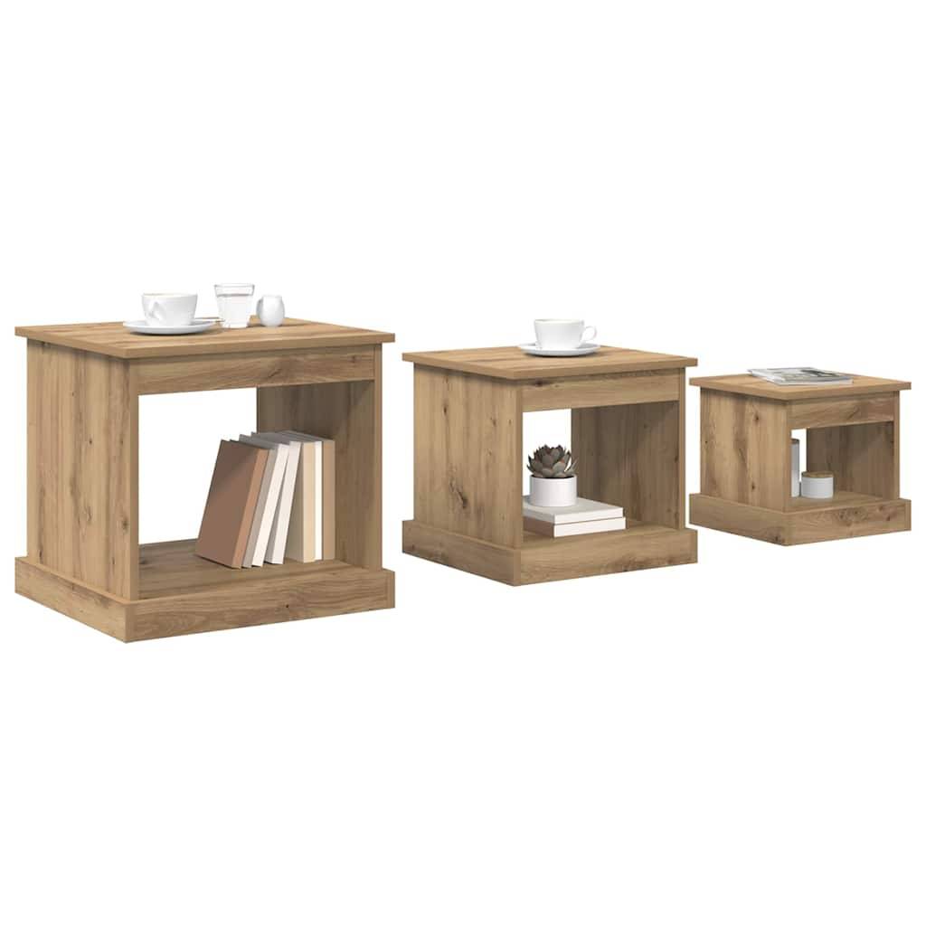 Walplus Pack of 3 Engineered Wood Coffee Table - Artisan Oak - 48 x 45 x 45 cm - Image 2