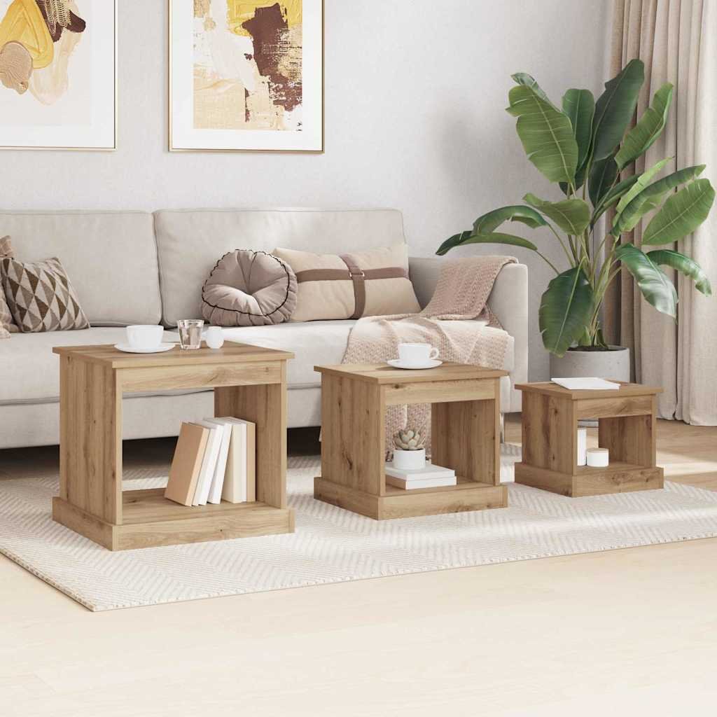 Walplus Pack of 3 Engineered Wood Coffee Table - Artisan Oak - 48 x 45 x 45 cm - Image 3