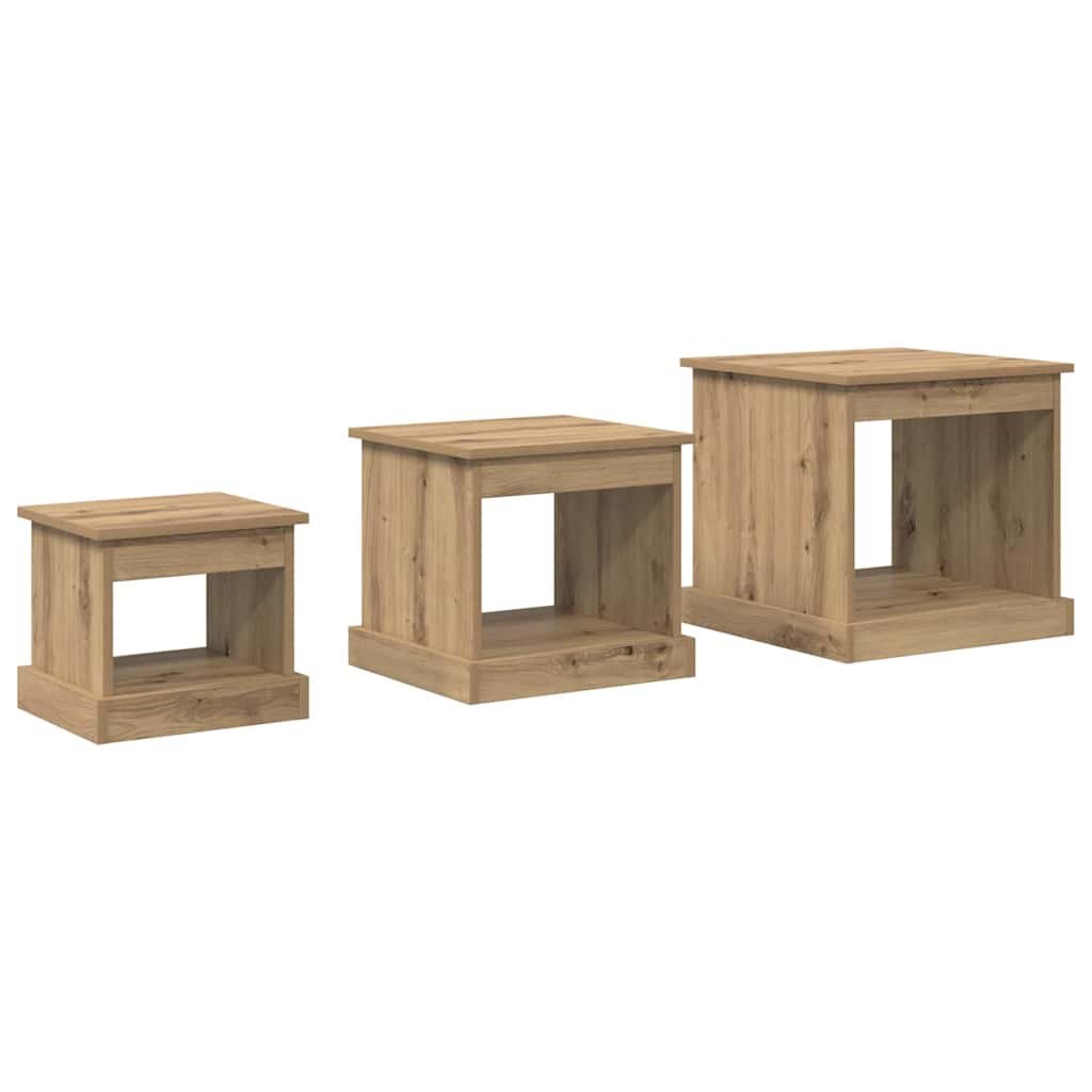 Walplus Pack of 3 Engineered Wood Coffee Table - Artisan Oak - 48 x 45 x 45 cm - Image 6