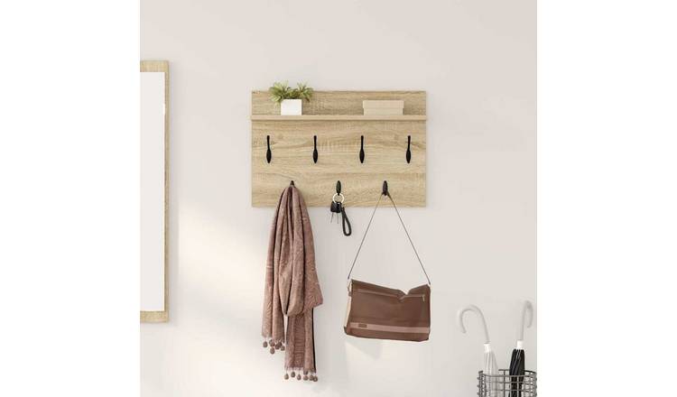 Walplus Engineered Wood Wall-Mounted Coat Rack - Sonoma oak - 80 x 40 x 12 cm