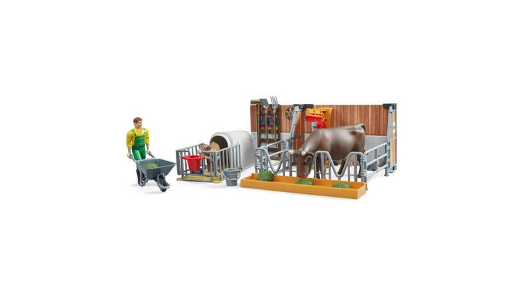 Bruder BWorld Cow and Calf Barn with Farmer - Age 3+