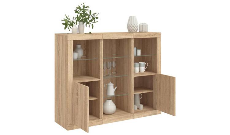 Walplus Pack of 3 LED Engineered Wood Sideboard - Sonoma Oak - 123 x 37 x 100 cm