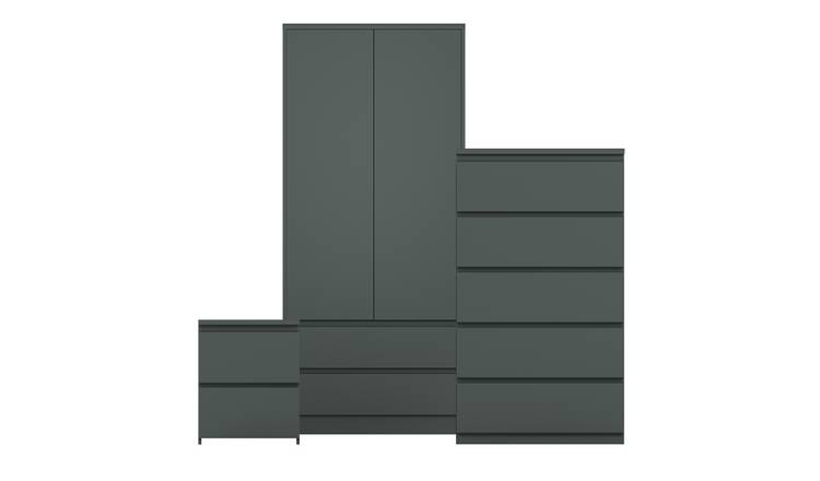 Vida Designs Denver Bedroom Set (Bedside, 5 Drawer Chest, 2x2 Wardrobe) - Green