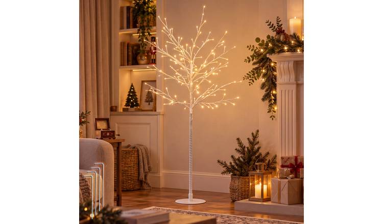 VeryMerry 5FT 160 LED Birch Twig Tree with 8 Lighting Modes - White