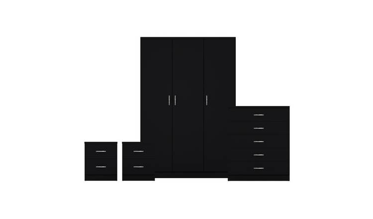Vida Designs Riano Bedroom Set (Bedsides, 5 Drawer Chest, 3 Door Wardrobe)-Black