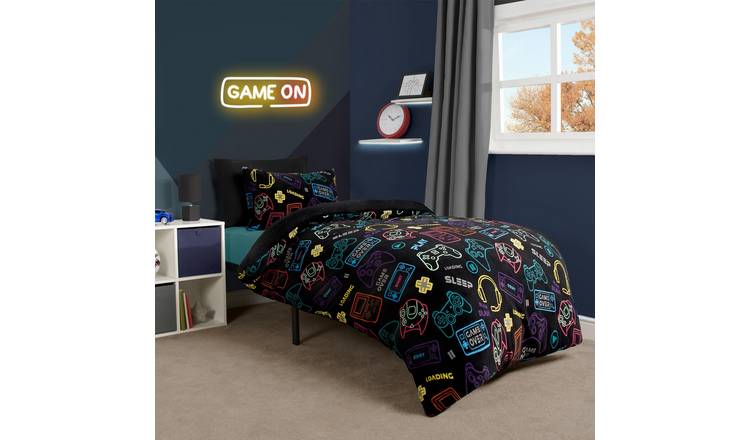 OHS Gaming Fleece Duvet Cover Set Bedding Warm Black - Double