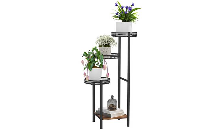 Outsunny 4 Tiered Plant Stand for Balcony Garden - Black