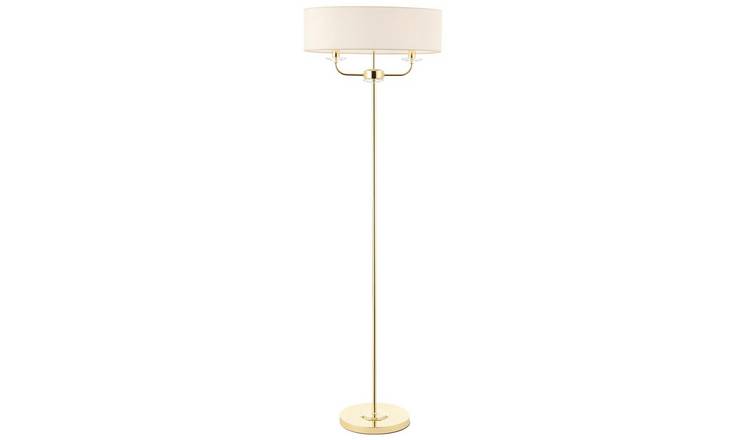 Loops Direct Steel and Fabric Twin Floor Lamp - Brass and White