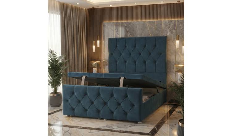 Somnior Chester Velvet Single Ottoman Divan Bed with Footboard - Navy