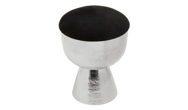 Orsina Jaipur Velvet Finish Stool - Black & Silver