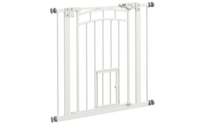 PawHut Pressure Fit Cat Door Pet Gate - 74-80cm - White