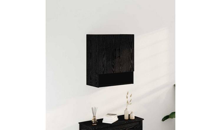 Walplus 2 Door Wood Wall Cabinet 2 Shelf - Black Oak - 60 x 31 x 70 cm