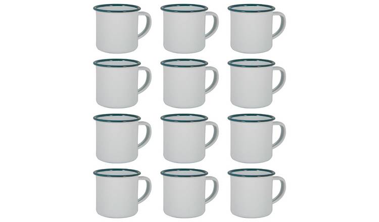 Argon Tableware White Enamel Espresso Cups - 130ml - Green - Pack of 12