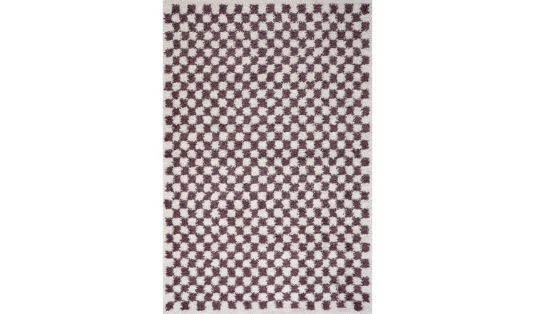 The Rugs Purple Moodi Chequered Shaggy Rug - 120 x 170cm