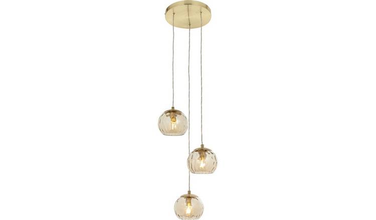 Loops Direct 3 Light Ceiling Pendant - Satin Brass and Champagne