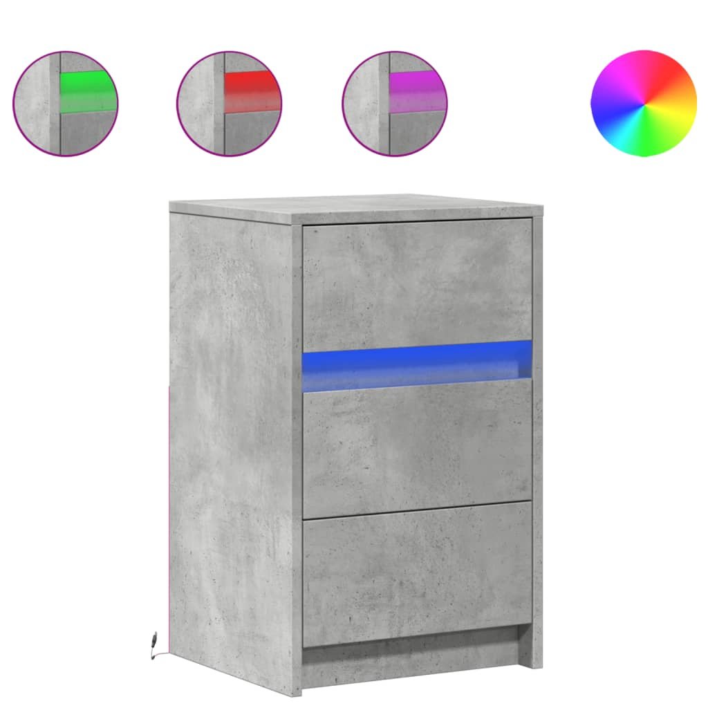 Walplus LED Engineered Wood Bedside Cabinet - Stone Grey - 38 x 34 x 61 cm - Image 2