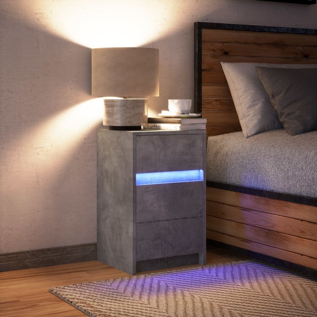 Walplus LED Engineered Wood Bedside Cabinet - Stone Grey - 38 x 34 x 61 cm - Image 5