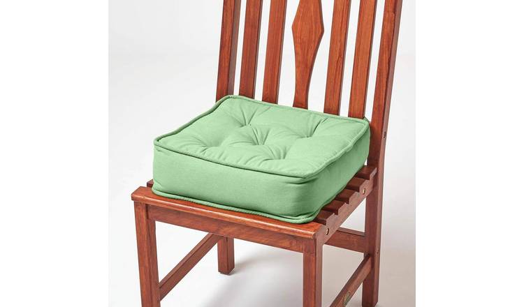 Homescapes Cotton Dining Chair Booster Cushion - Moss Green