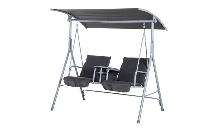 Outsunny 2 Seater Garden Egg Swing Chair with Storage Bag - Grey