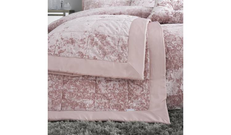 Catherine Lansfield Crushed Velvet Bedspread 220 x 220cm - Blush Pink