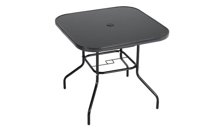 Living and Home Metal Tempered Glass Square Garden Table with Parasol Hole