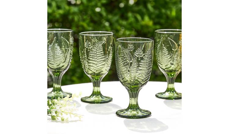 Dibor Set of 6 Green Leaf 230ml Glass Wine Glasses - Green