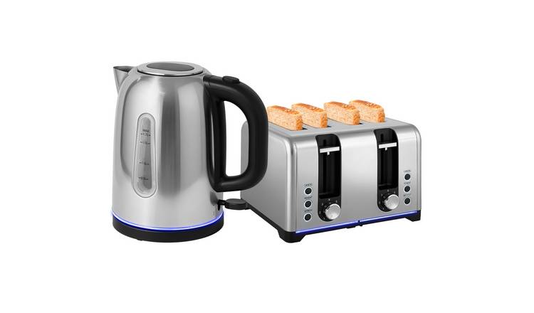 HOMCOM Kettle and 4 Slice Toaster Set with LED Strip - Silver Tone