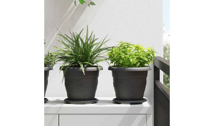 Walplus Pack of 24 Plastic Round Planter - Black - 22 x 22 x 18 cm