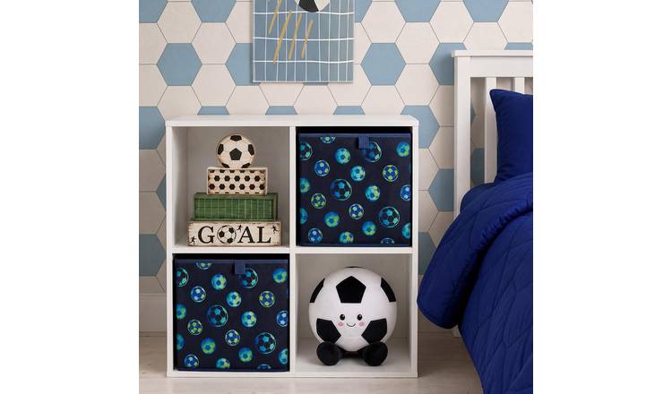 OHS Kids Football Print Cube Storage Boxes - Navy - 2 Pack