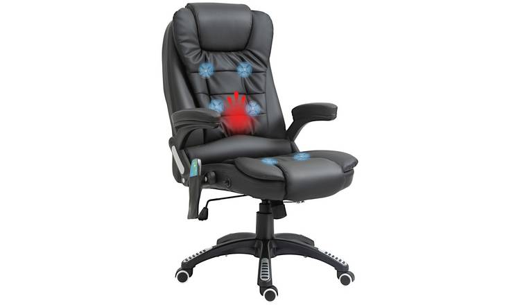 HOMCOM Faux Leather Adjustable Swivel Massage Office Chair - Black