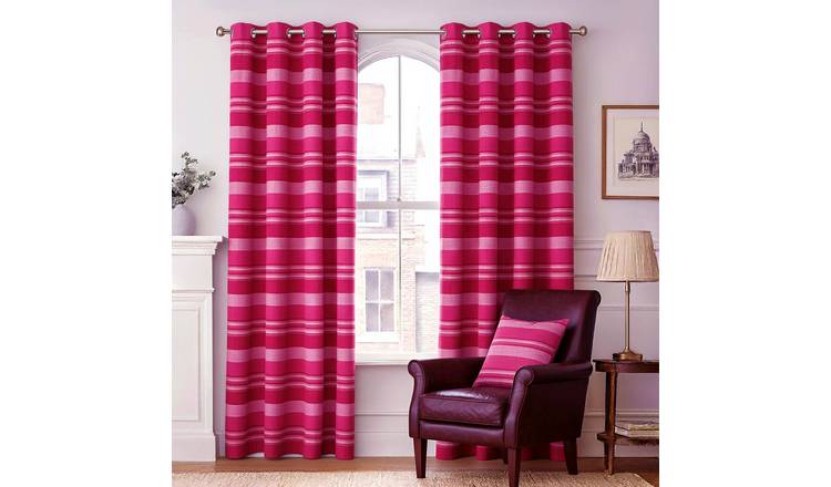 Homescapes Pink Cotton Morocco Striped Curtains - 137cm x 137cm