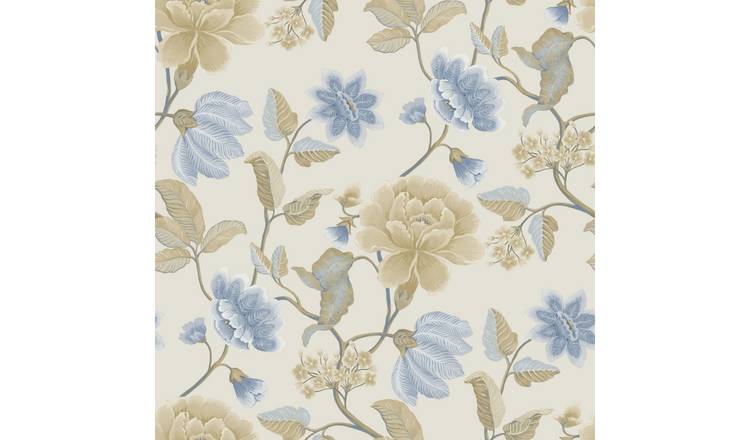 Grandeco Celica Camellia Bloom Floral Trail Textured Wallpaper - China Blue