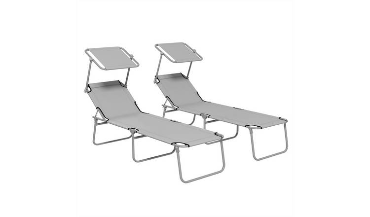 Outsunny Canopy Adjustable Sun Loungers - Light Grey