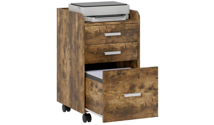 HOMCOM 3 Drawer Filing Cabinet with Edged Top for Home Office - Rustic Brown