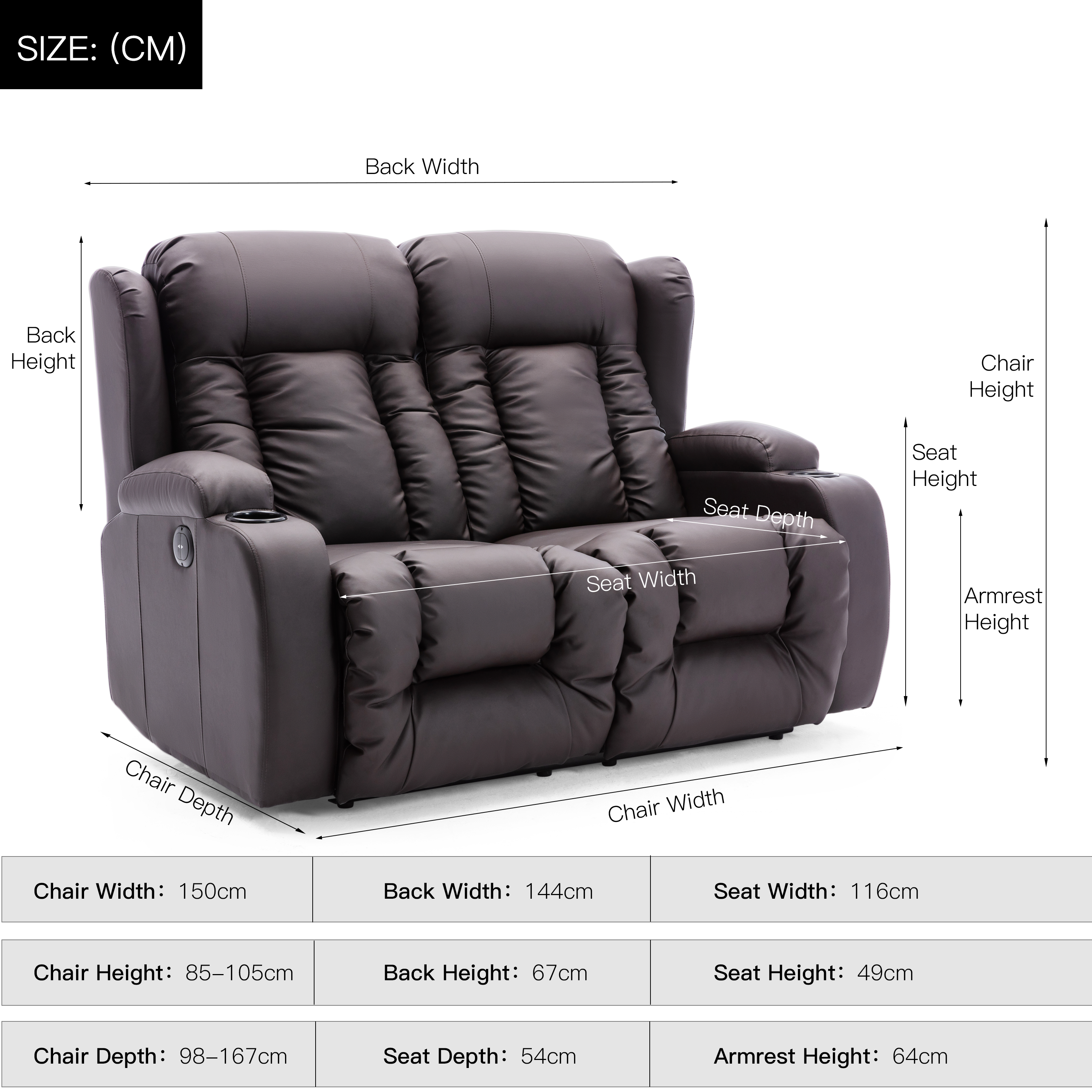 Furniture Online Caesar Electric Recliner 2 Seater Leather Sofa – Brown - Image 4