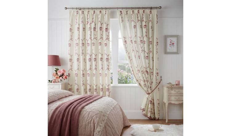 Luxury Living Exe Embroidery Lined Voile Curtains 140cm x 229cm - Red