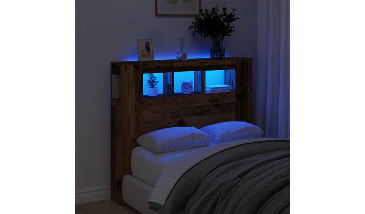 Walplus Engineered Wood LED Headboard - Dark Wood - 120 x 18.5 x 103.5 cm