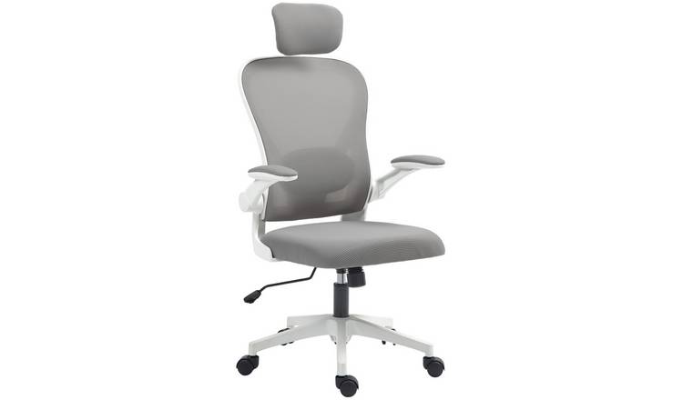 HOMCOM Mesh Adjustable Office Chair with Flip Up Armrest - Grey