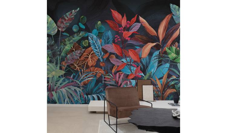 Grandeco Boutique Belize  Jungle 5 Lane Repeatable Wallpaper Mural  - Black