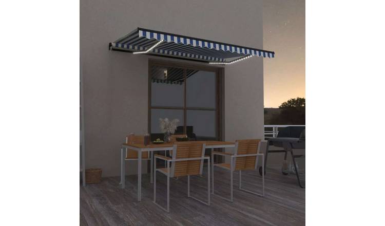 Walplus Electric Polyester Retractable Awning - Blue and White - 450x300 cm