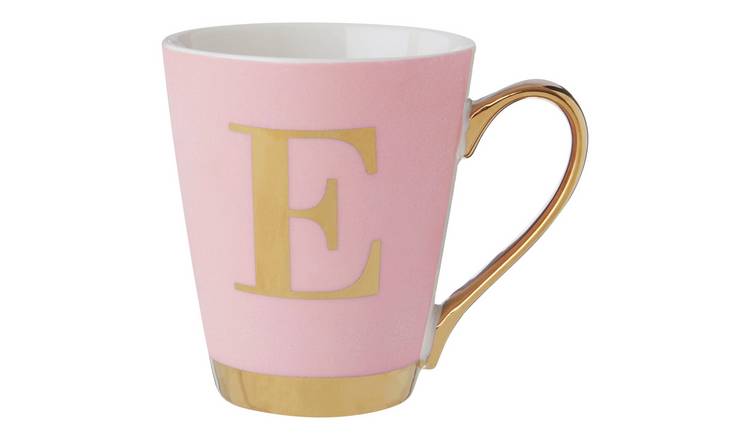 Orsina Frosted Deco E Marble Effect Monogram Mug – Pink